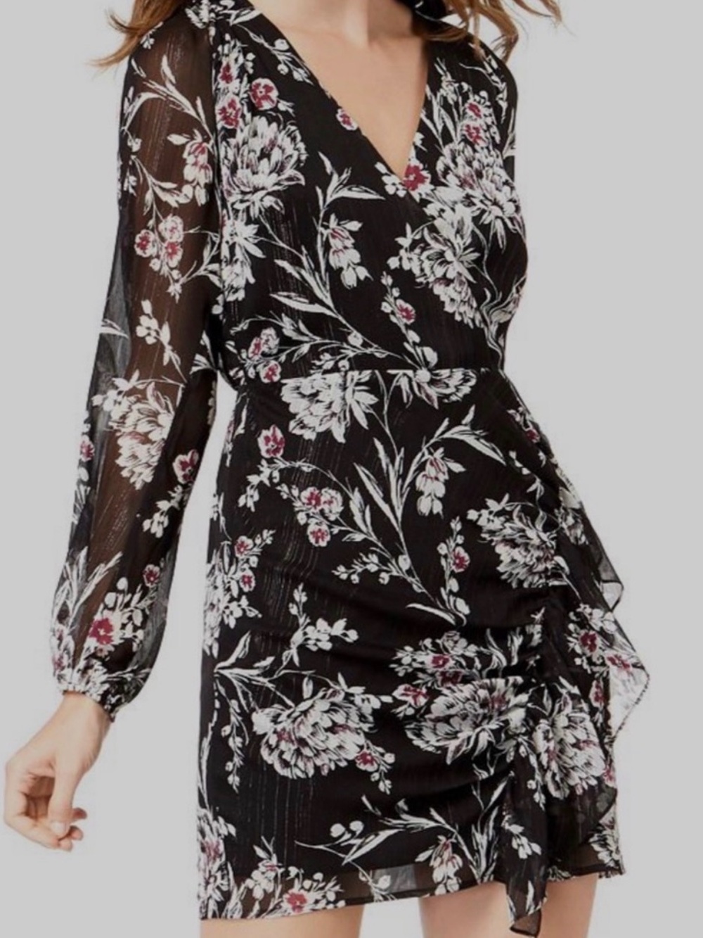 Guess black Floral long sleeve dress size M
